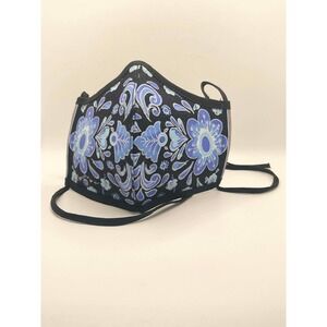 Brighton Reversible Floral Face Mask Hand Painted Blue White Multi Color set‎